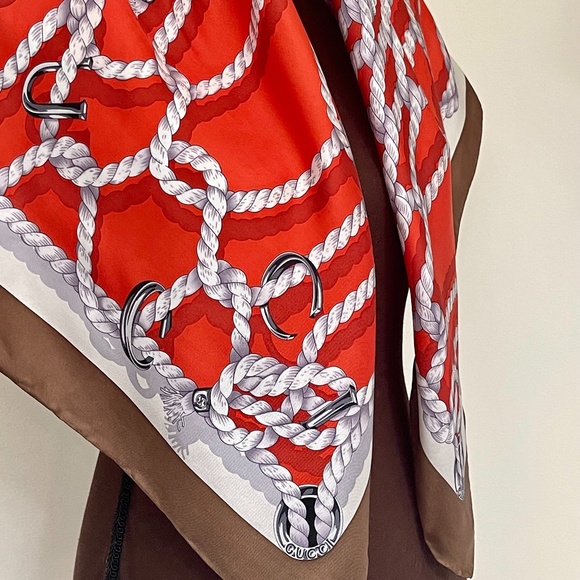 New Gucci Scarf GG Logo Ropes Print Nautical Style Silk Wrap - Picture 6 of 14
